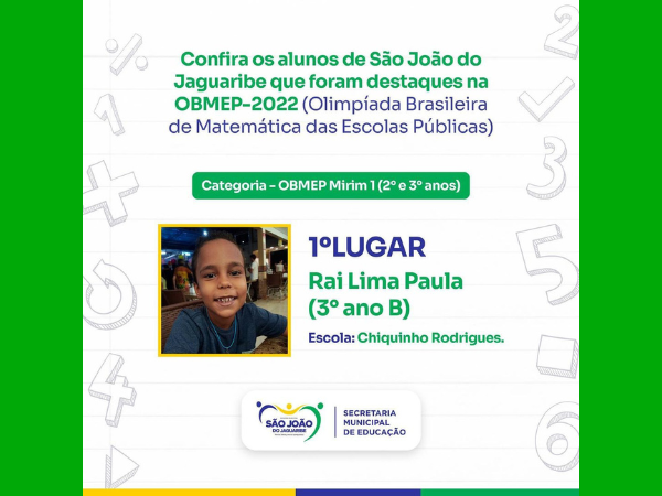 CONFIRA OS RESULTADOS DA OBMEP-2022 DA REDE PÚBLICA DE ENSINO DE SÃO JOÃO DO JAGUARIBE.